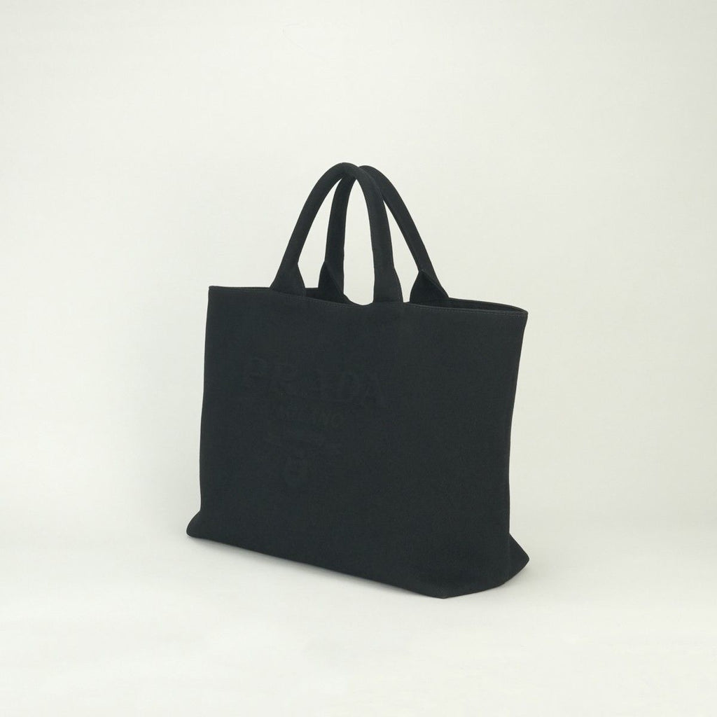 Prada Drill Tote Fabric Black Silver Handbag — view 2