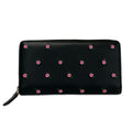 Gucci Wallet Black Light Pink Green Embroidery Flower Zip Around Leather