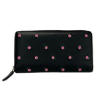 Gucci Wallet Black Light Pink Green Embroidery Flower Zip Around Leather