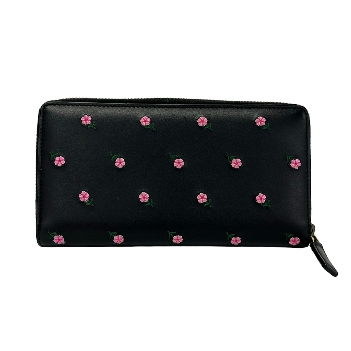 Gucci Wallet Black Light Pink Green Embroidery Flower Zip Around Leather — view 2