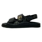 Gucci Sandals 38.5 Black Guccissima Line Double Leather
