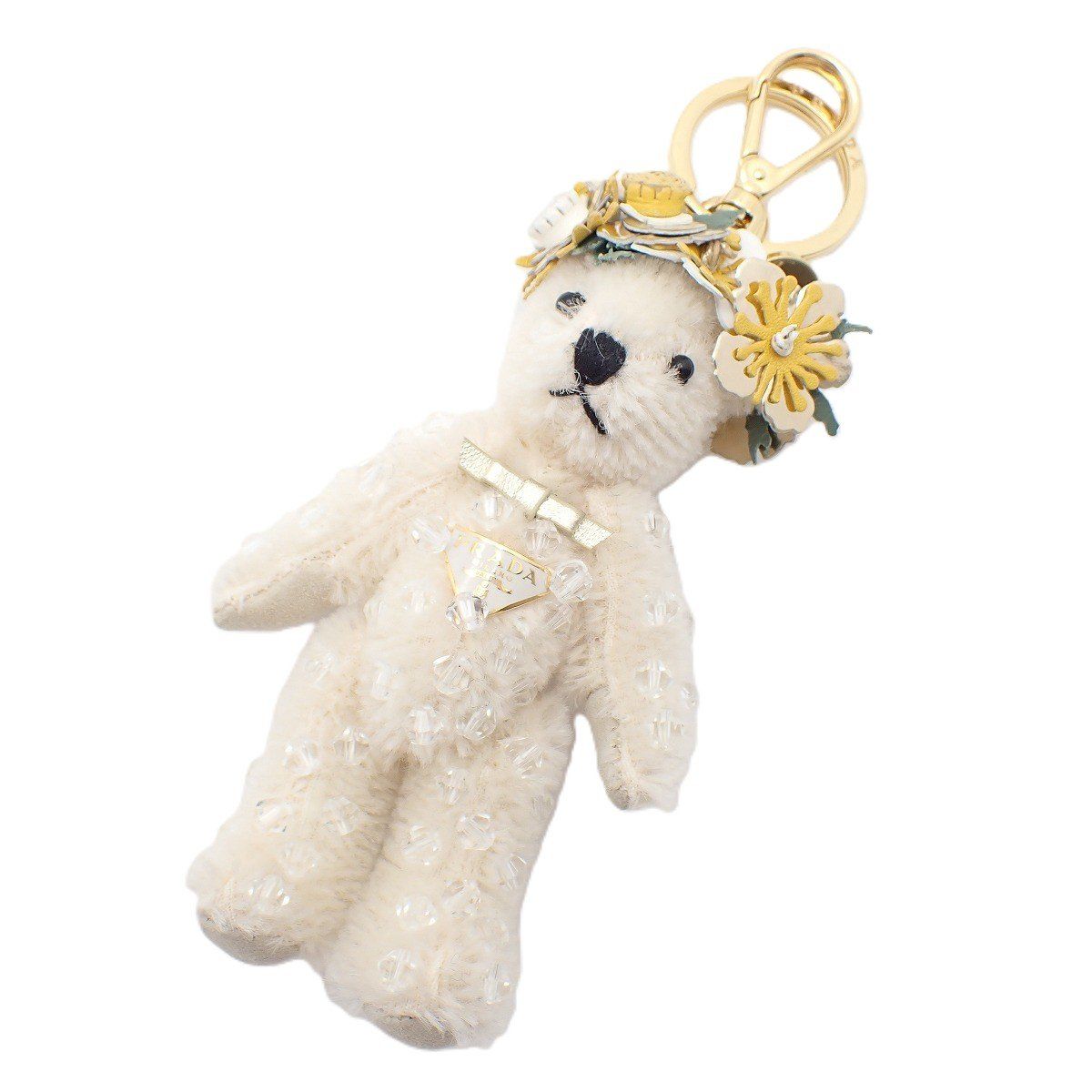 Prada Flower Teddy Bear Key Chain Key Holder White