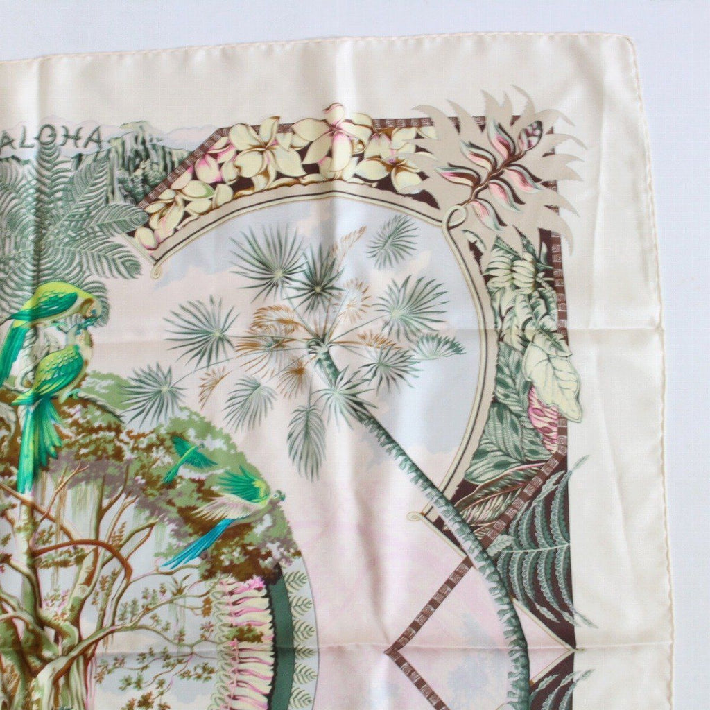 Hermes Carre 90 Scarf Aloha Silk 100% White Pawn — view 3
