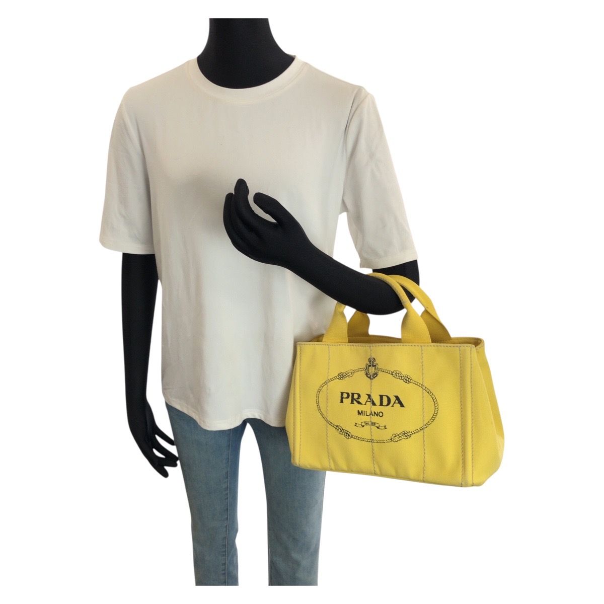 Prada Canapa 2-Way Yellow Gold Canvas Tote Shoulder — view 7