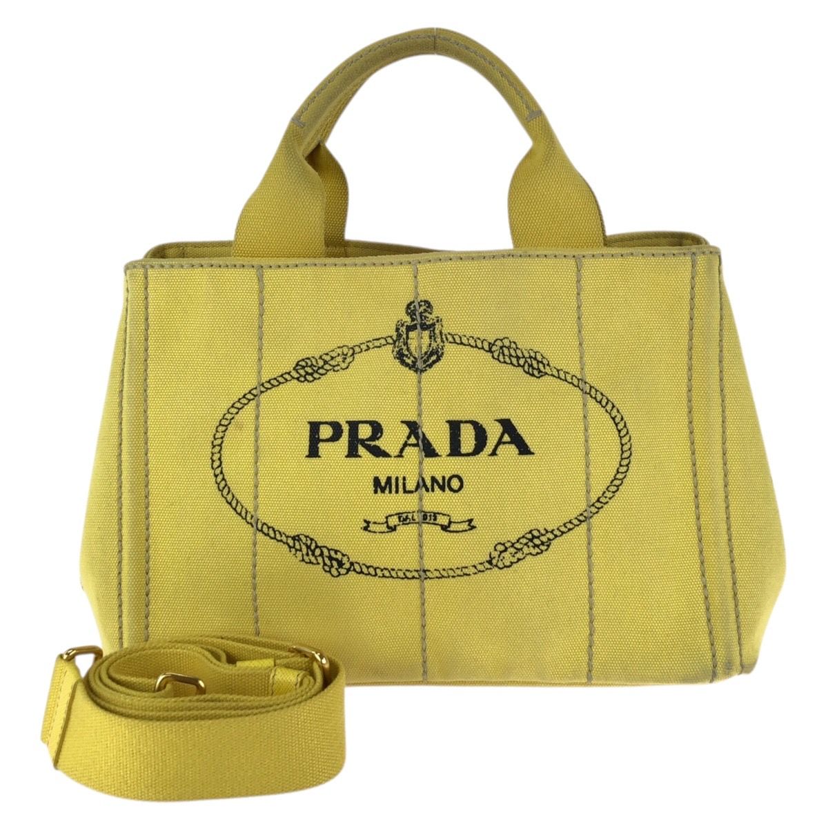 Prada Canapa 2-Way Yellow Gold Canvas Tote Shoulder