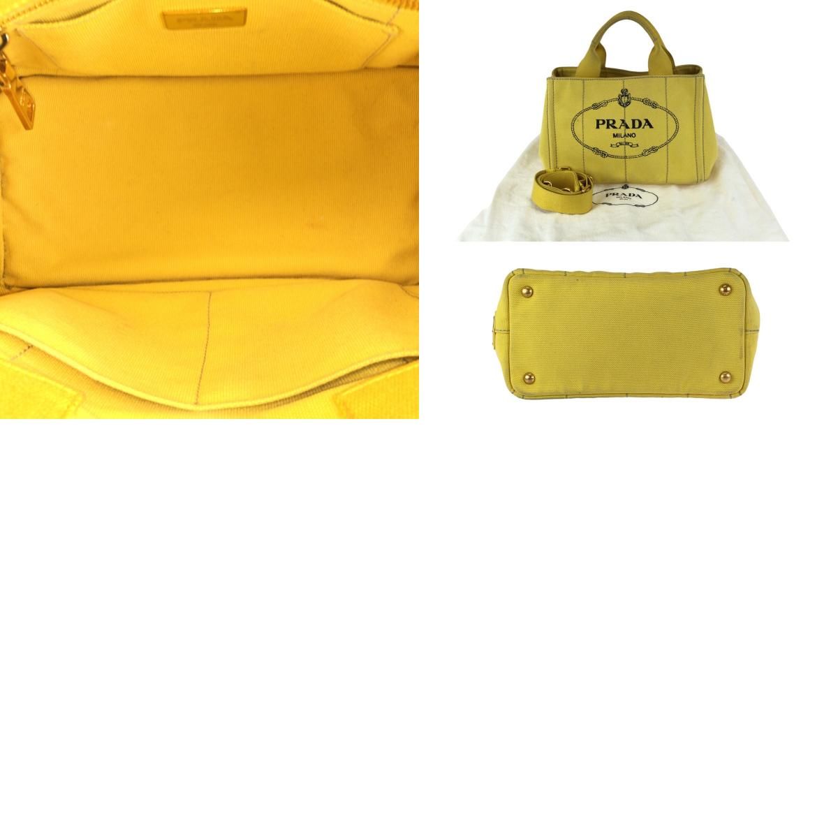 Prada Canapa 2-Way Yellow Gold Canvas Tote Shoulder — view 9