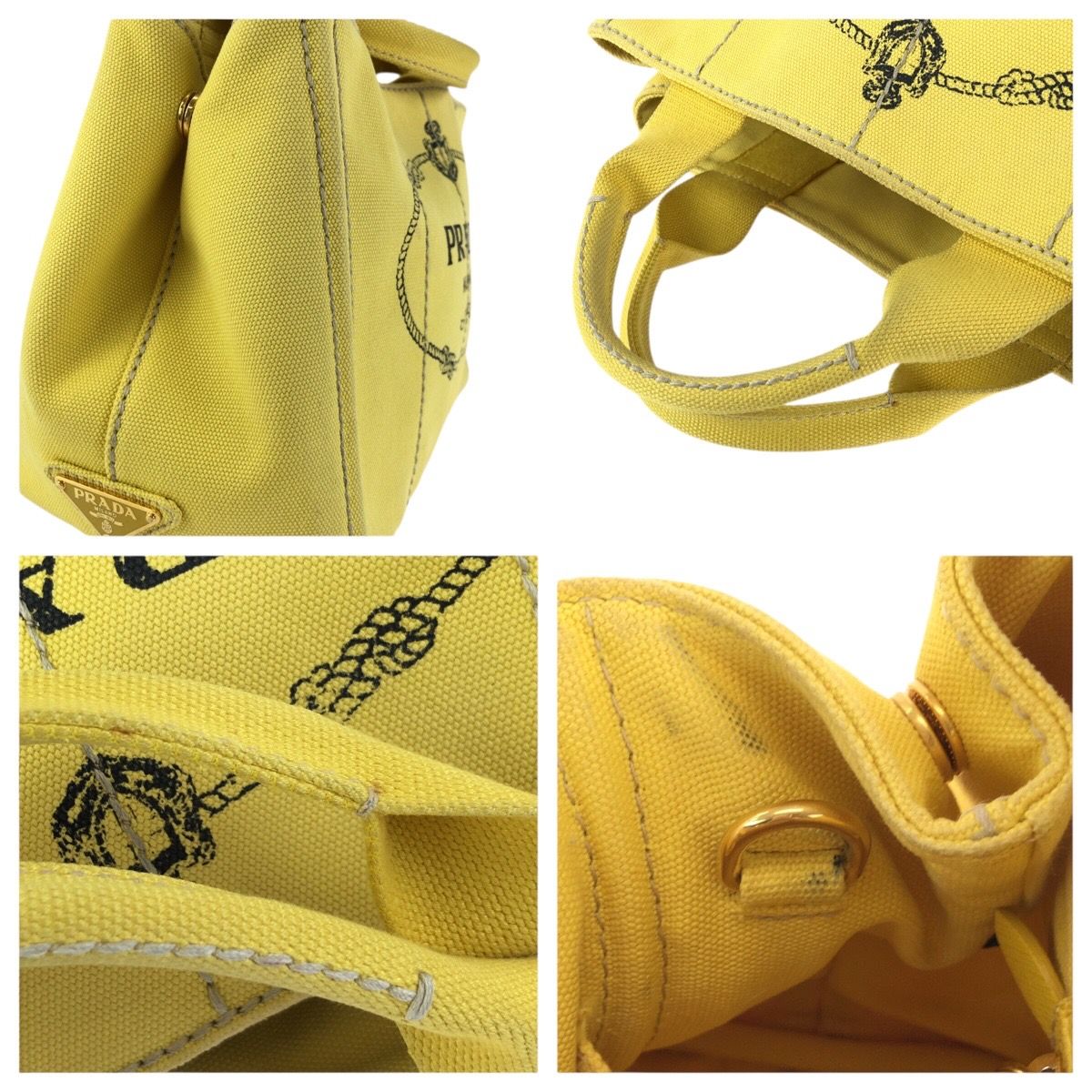 Prada Canapa 2-Way Yellow Gold Canvas Tote Shoulder — view 6