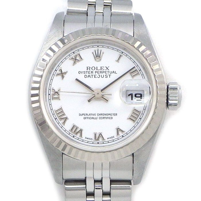 Rolex Watch Datejust P Number White Dial Roman Index Date 18k White Gold SS