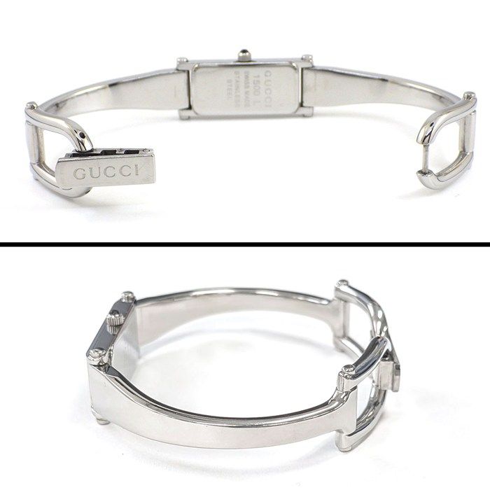 Gucci Watch Bracelet Horsebit Rectangular Black Dial SS Quartz Analog — view 3