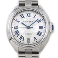 Cartier Watch Cles Silver Guilloche Dial Roman Index Date Back Slotted SS