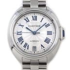 Cartier Watch Cles Silver Guilloche Dial Roman Index Date Back Slotted SS