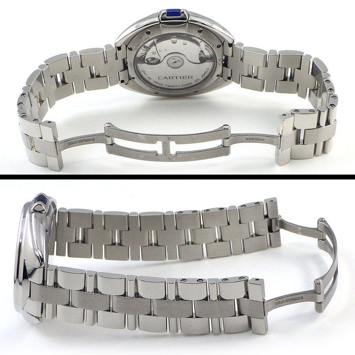 Cartier Watch Cles Silver Guilloche Dial Roman Index Date Back Slotted SS — view 3