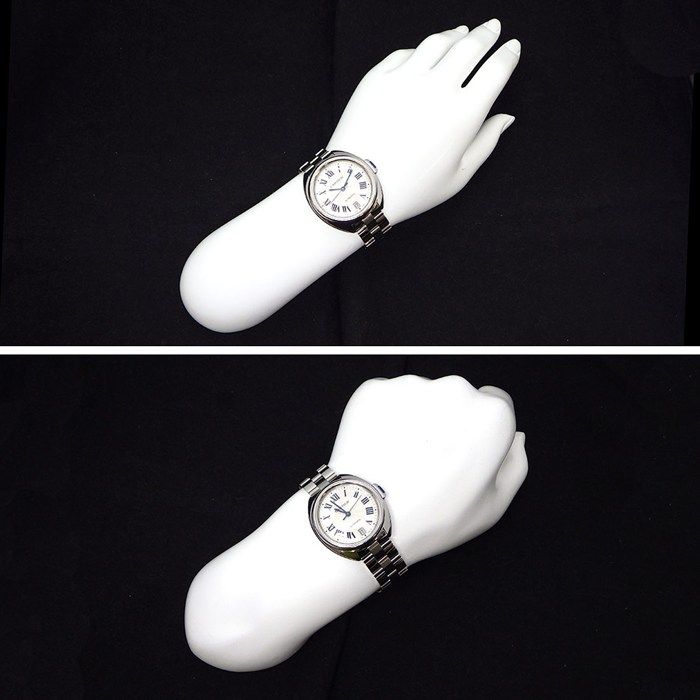 Cartier Watch Cles Silver Guilloche Dial Roman Index Date Back Slotted SS — view 7