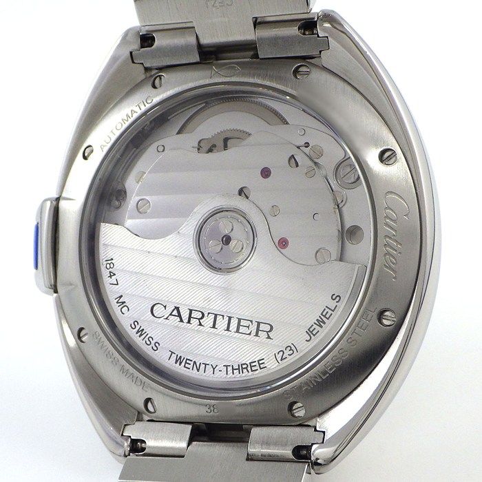 Cartier Watch Cles Silver Guilloche Dial Roman Index Date Back Slotted SS — view 4