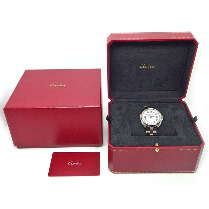 Cartier Watch Cles Silver Guilloche Dial Roman Index Date Back Slotted SS — view 9