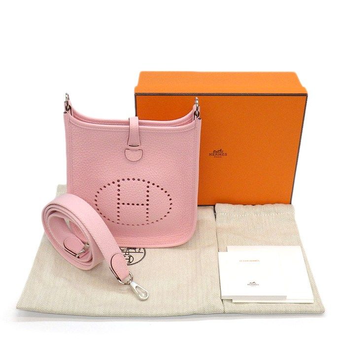 Hermes Shoulder Bag Evelyne TPM Amazon Rose Sakura Taurillon Clemence Silver — view 9
