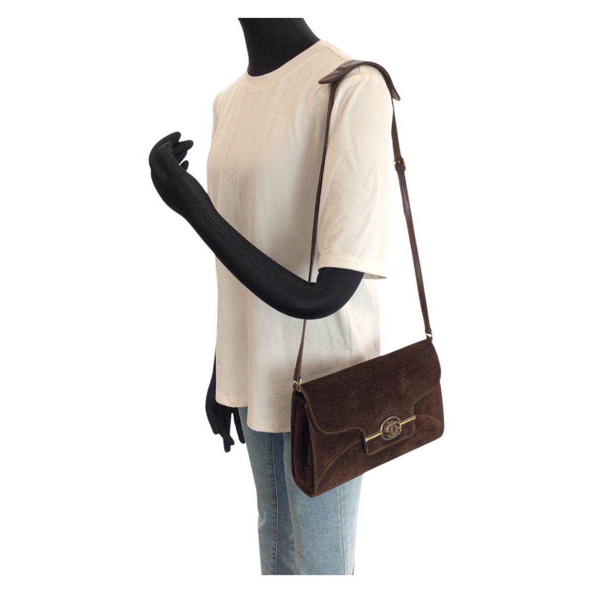 Gucci Vintage Brown Gold Suede Shoulder — view 7