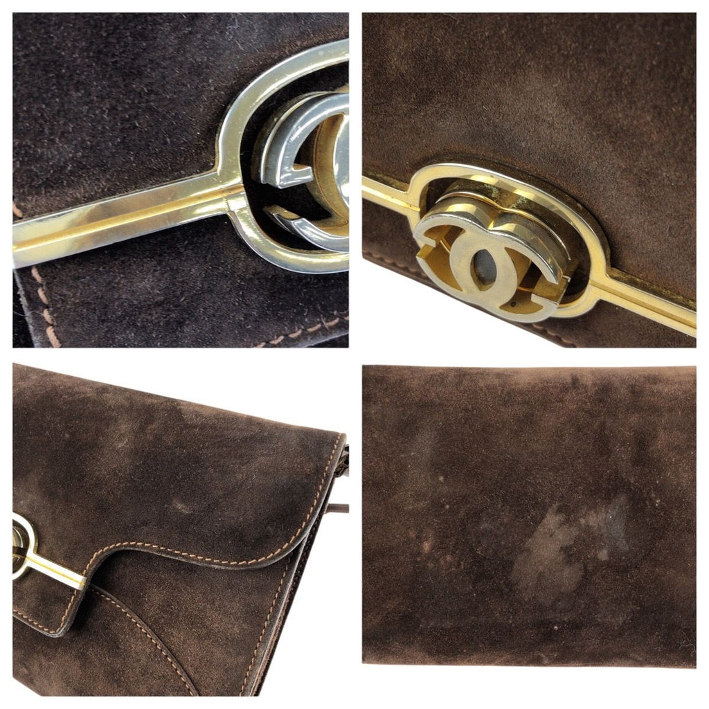 Gucci Vintage Brown Gold Suede Shoulder — view 5