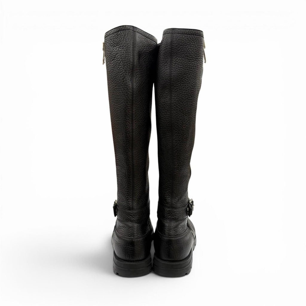 Gucci Belted Side Zip Leather Shearling Long Boots Black Silver — view 4