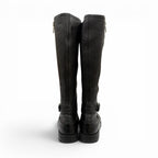 Gucci Belted Side Zip Leather Shearling Long Boots Black Silver — view 4