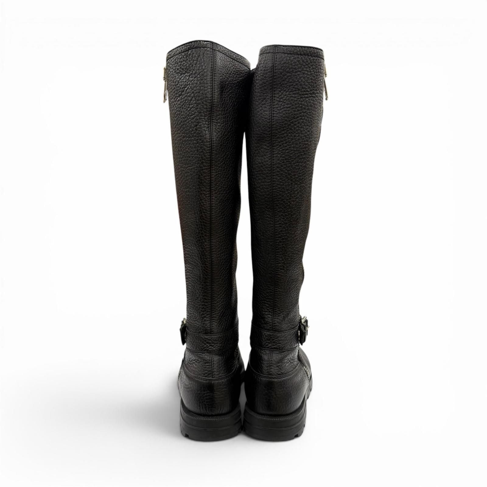 Gucci Belted Side Zip Leather Shearling Long Boots Black Silver — view 4