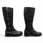 Gucci Belted Side Zip Leather Shearling Long Boots Black Silver — view 3