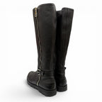 Gucci Belted Side Zip Leather Shearling Long Boots Black Silver — view 5