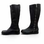 Gucci Belted Side Zip Leather Shearling Long Boots Black Silver — view 2
