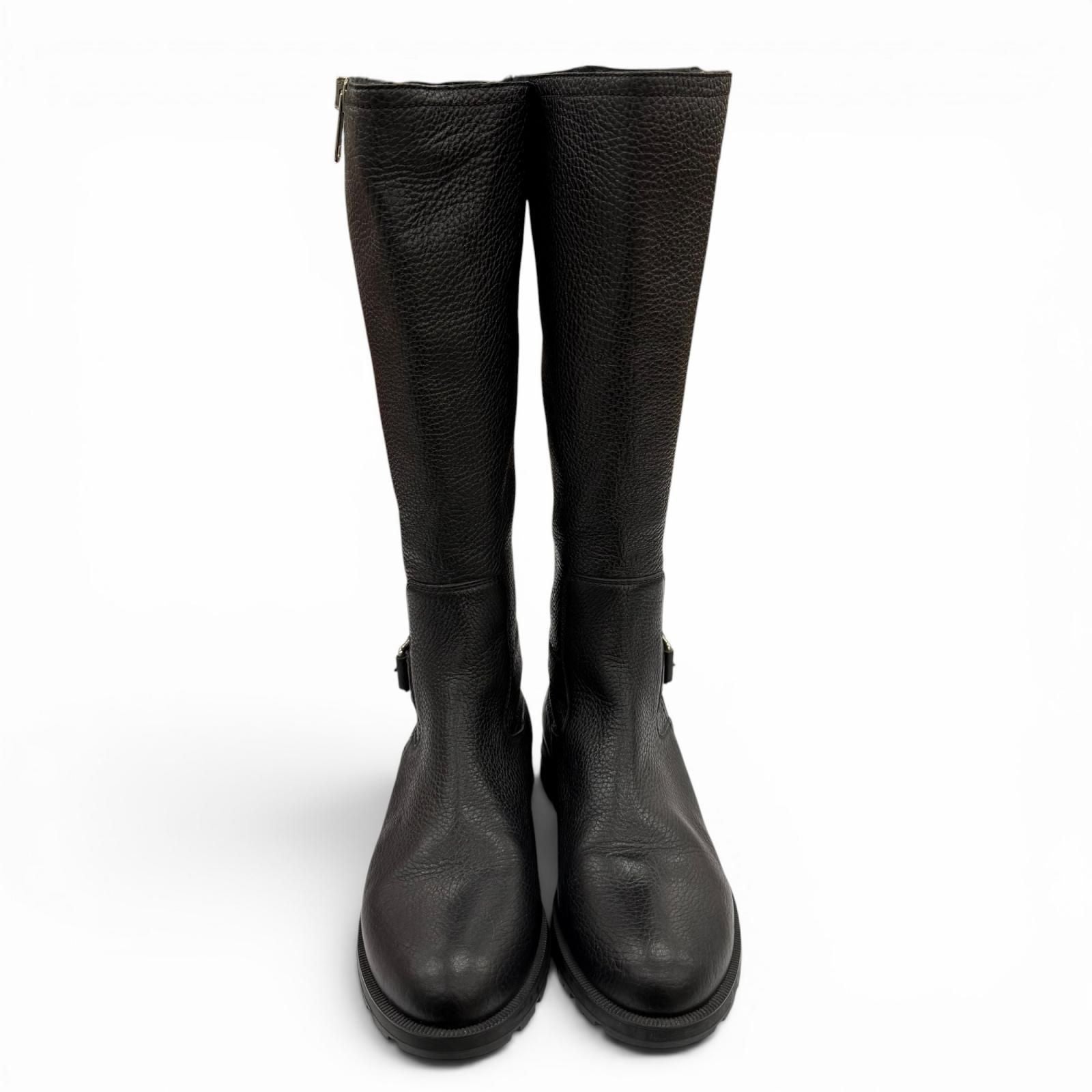 Gucci Belted Side Zip Leather Shearling Long Boots Black Silver — view 6
