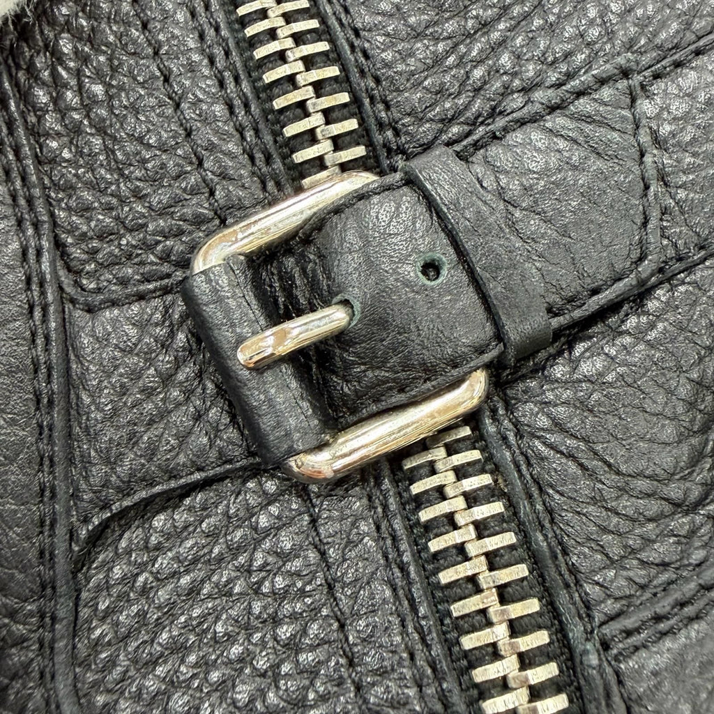 Gucci Belted Side Zip Leather Shearling Long Boots Black Silver — view 9