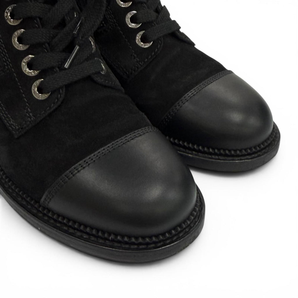 Chanel Leather Quilted CC Logo Lace Up Suede Short Boots Black 37 Boxes — view 8