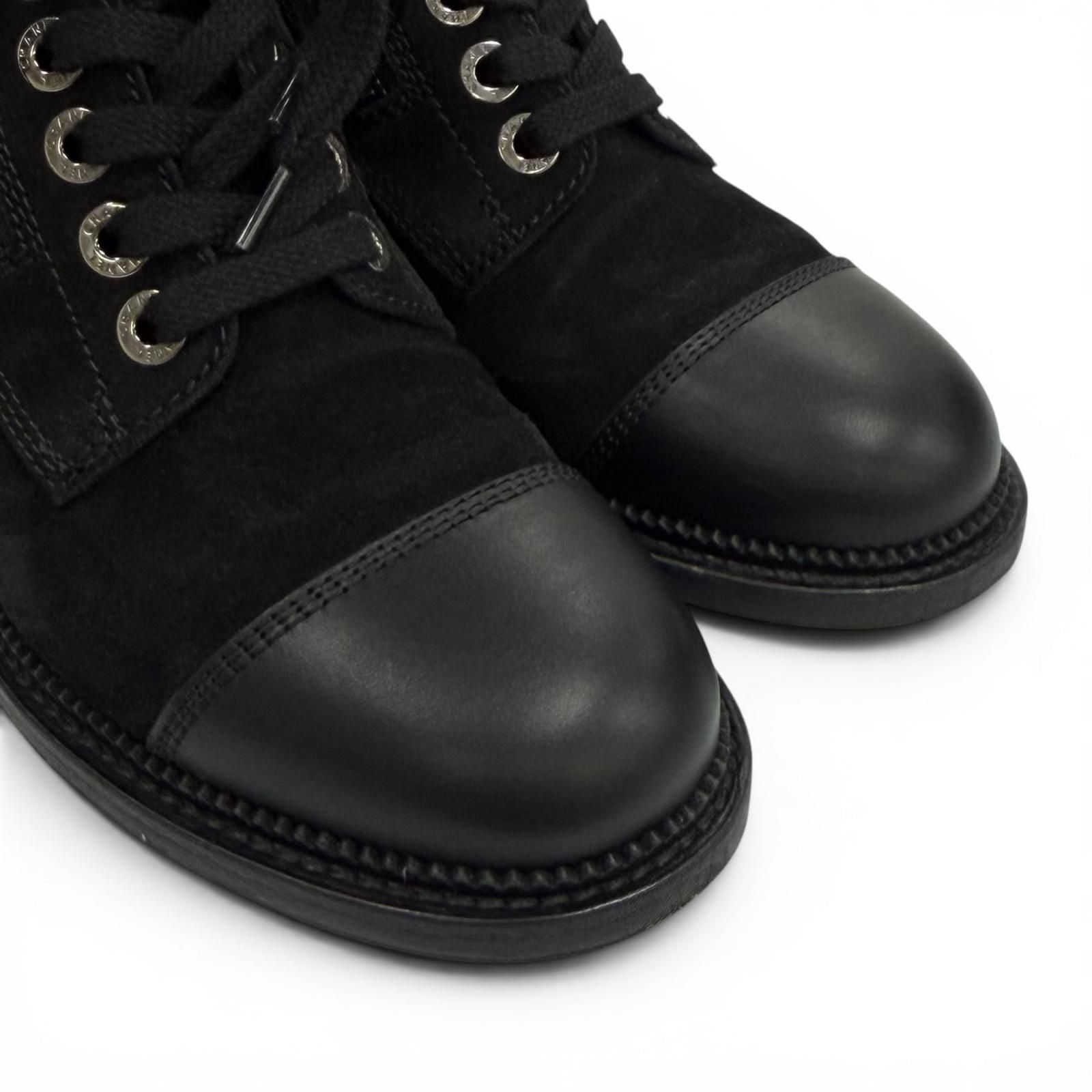 Chanel Leather Quilted CC Logo Lace Up Suede Short Boots Black 37 Boxes — view 8