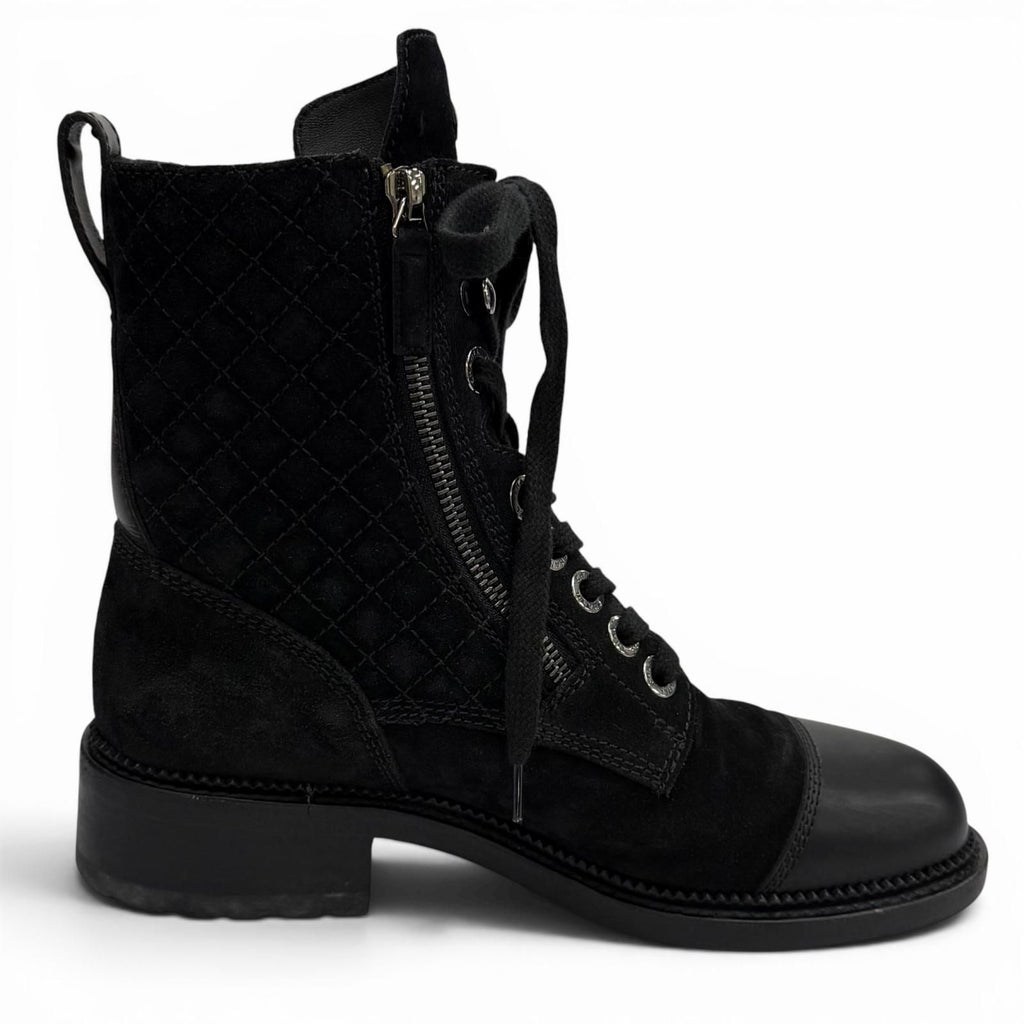 Chanel Leather Quilted CC Logo Lace Up Suede Short Boots Black 37 Boxes — view 6