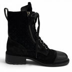 Chanel Leather Quilted CC Logo Lace Up Suede Short Boots Black 37 Boxes — view 6
