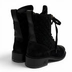 Chanel Leather Quilted CC Logo Lace Up Suede Short Boots Black 37 Boxes — view 3