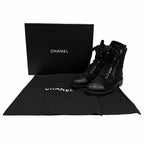 Chanel Leather Quilted CC Logo Lace Up Suede Short Boots Black 37 Boxes — view 2