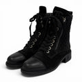 Chanel Leather Quilted CC Logo Lace Up Suede Short Boots Black 37 Boxes