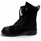 Chanel Leather Quilted CC Logo Lace Up Suede Short Boots Black 37 Boxes — view 5