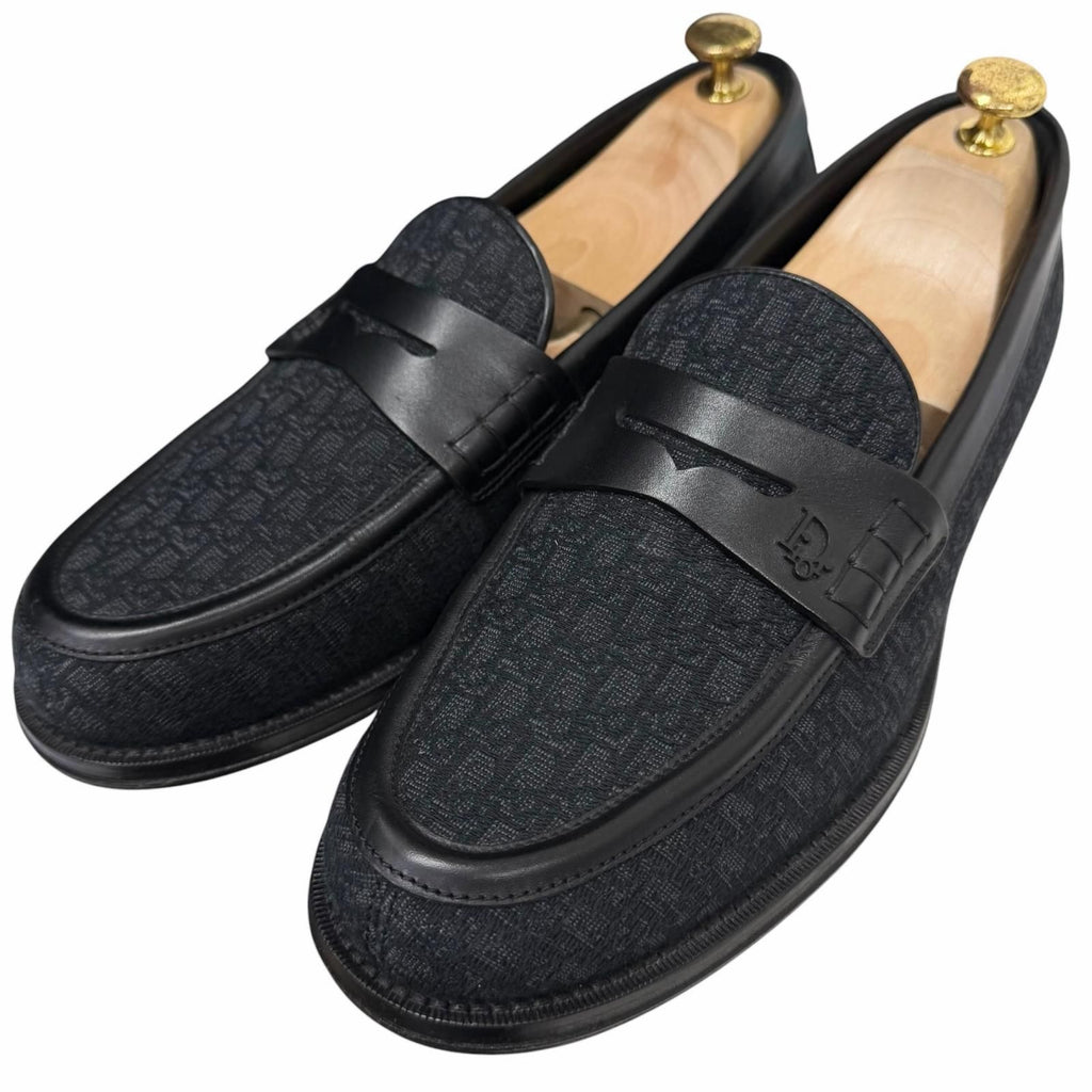 Dior Homme Granville Loafer Leather Oblique Jacquard Coin Loafers Navy Black