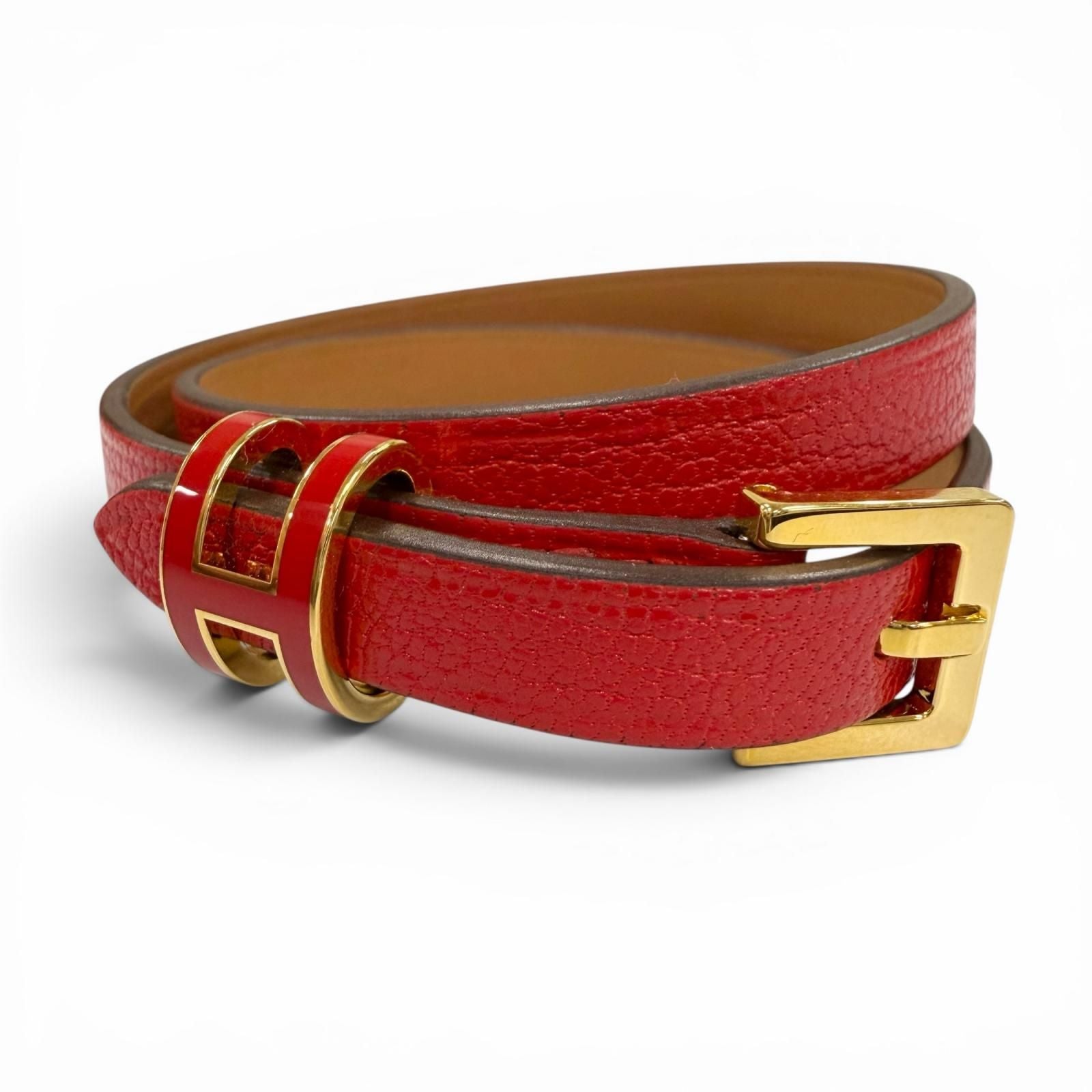 Hermes Pop Double Tour Leather Golden Yellow Bracelet Red T2 and