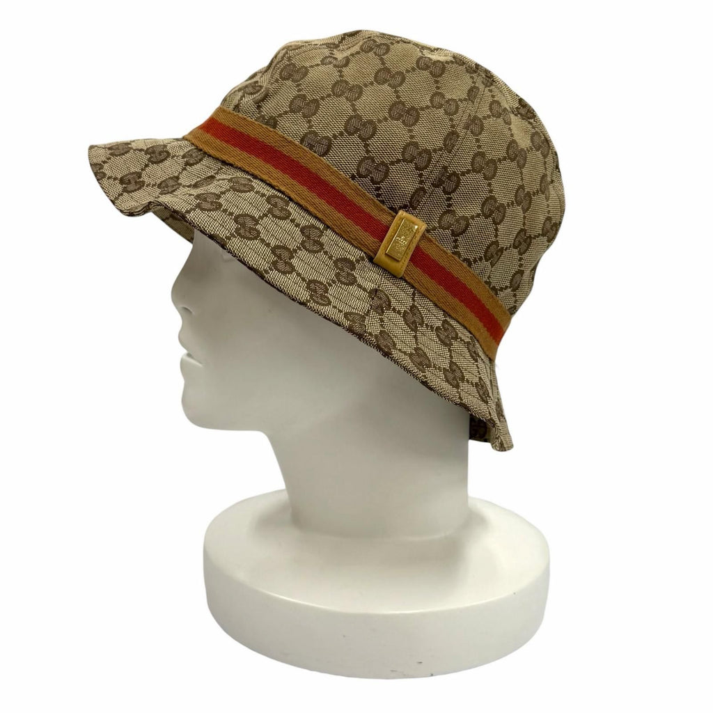 Gucci Leather with Logo GG Canvas Sherry Line Bucket Hat Beige — view 2