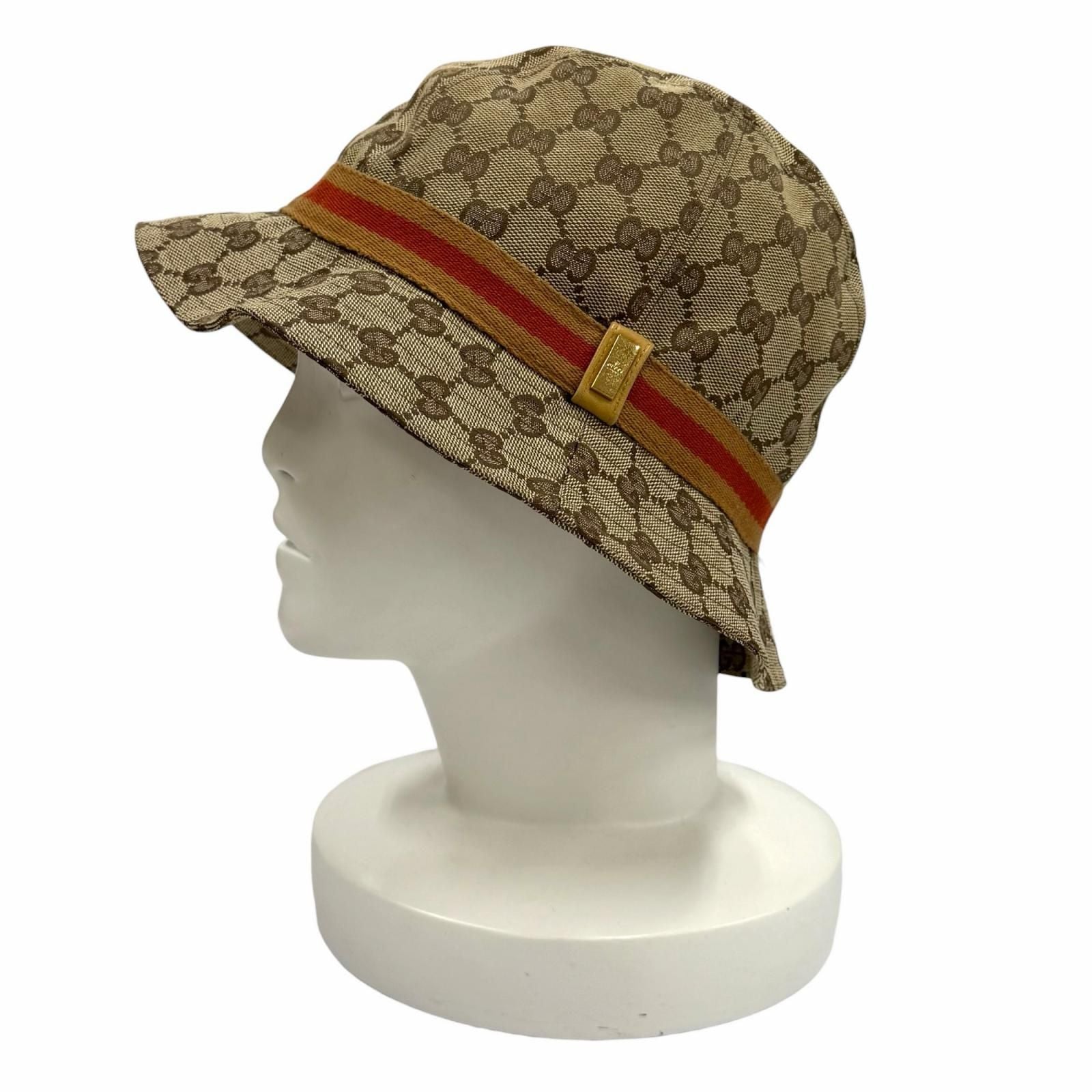 Gucci Leather with Logo GG Canvas Sherry Line Bucket Hat Beige — view 2