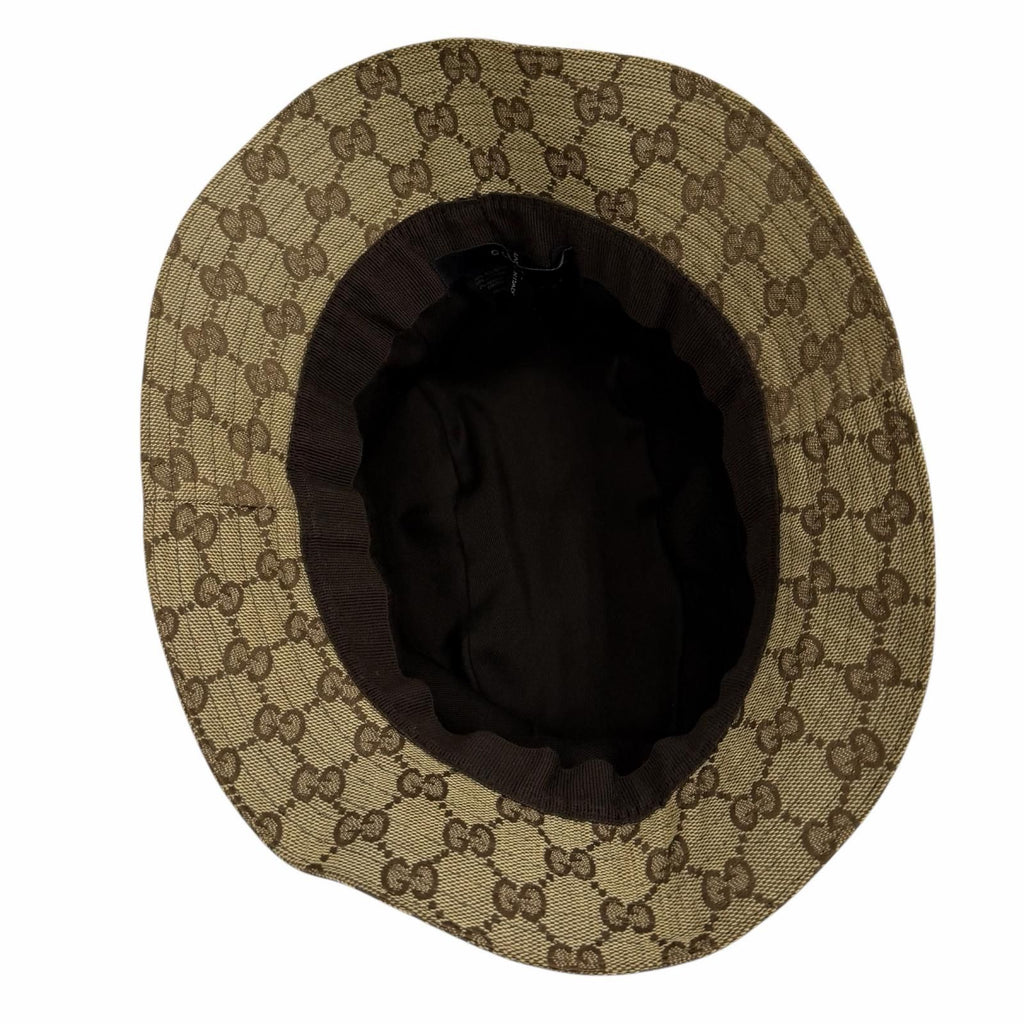 Gucci Leather with Logo GG Canvas Sherry Line Bucket Hat Beige — view 4