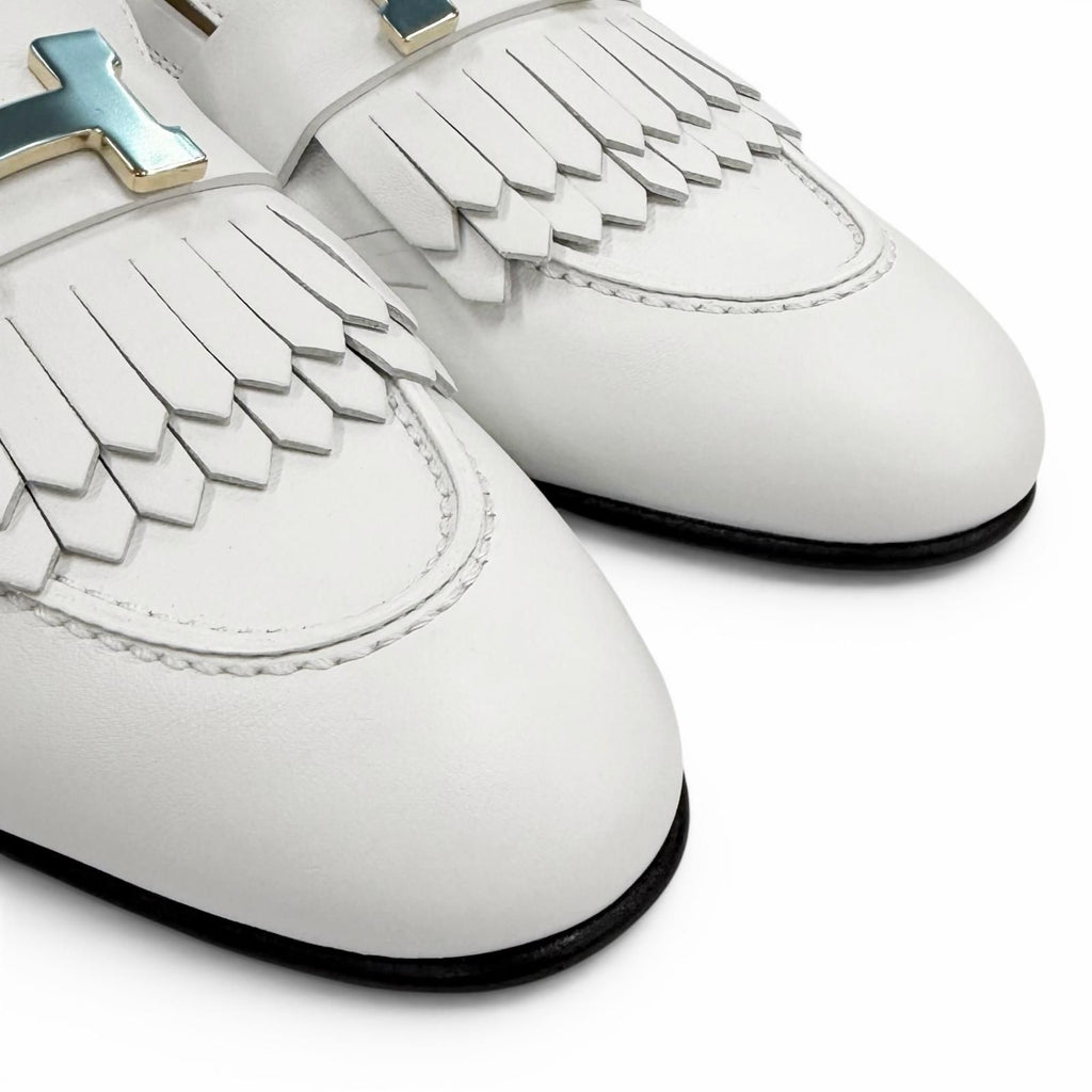 Hermes Moccasins Royale Gold with Logo Loafers White 37 Box — view 8