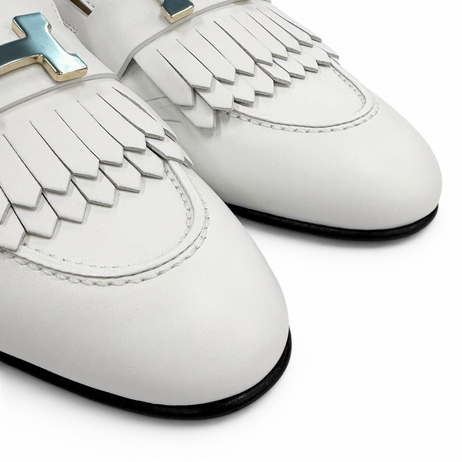 Hermes Moccasins Royale Gold with Logo Loafers White 37 Box — view 8