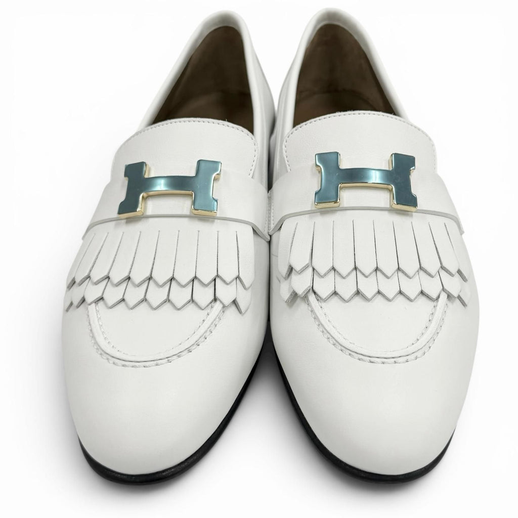 Hermes Moccasins Royale Gold with Logo Loafers White 37 Box — view 4