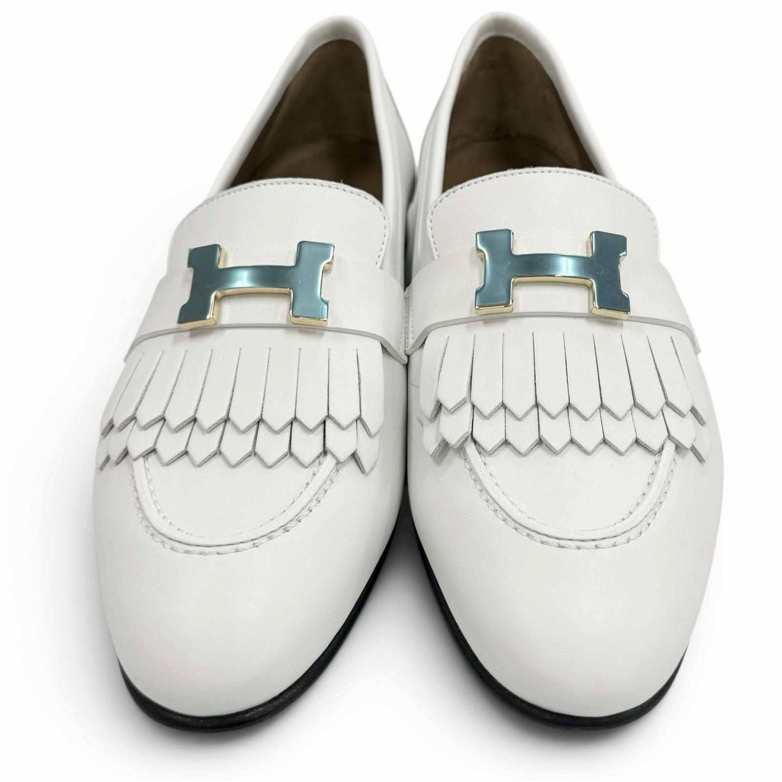 Hermes Moccasins Royale Gold with Logo Loafers White 37 Box — view 4
