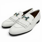 Hermes Moccasins Royale Gold with Logo Loafers White 37 Box