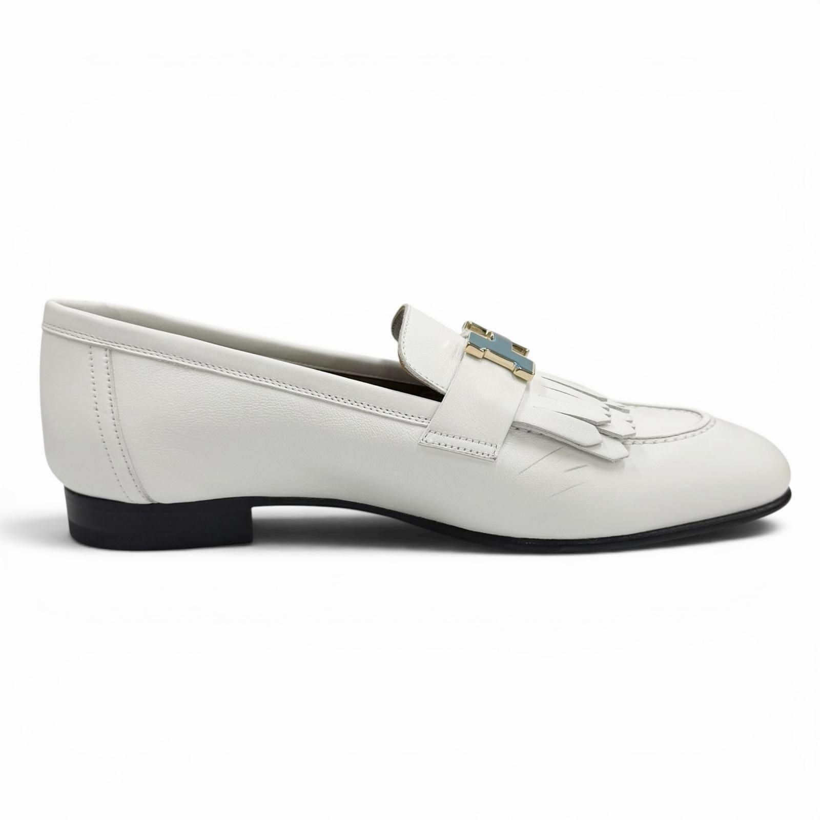 Hermes Moccasins Royale Gold with Logo Loafers White 37 Box — view 6