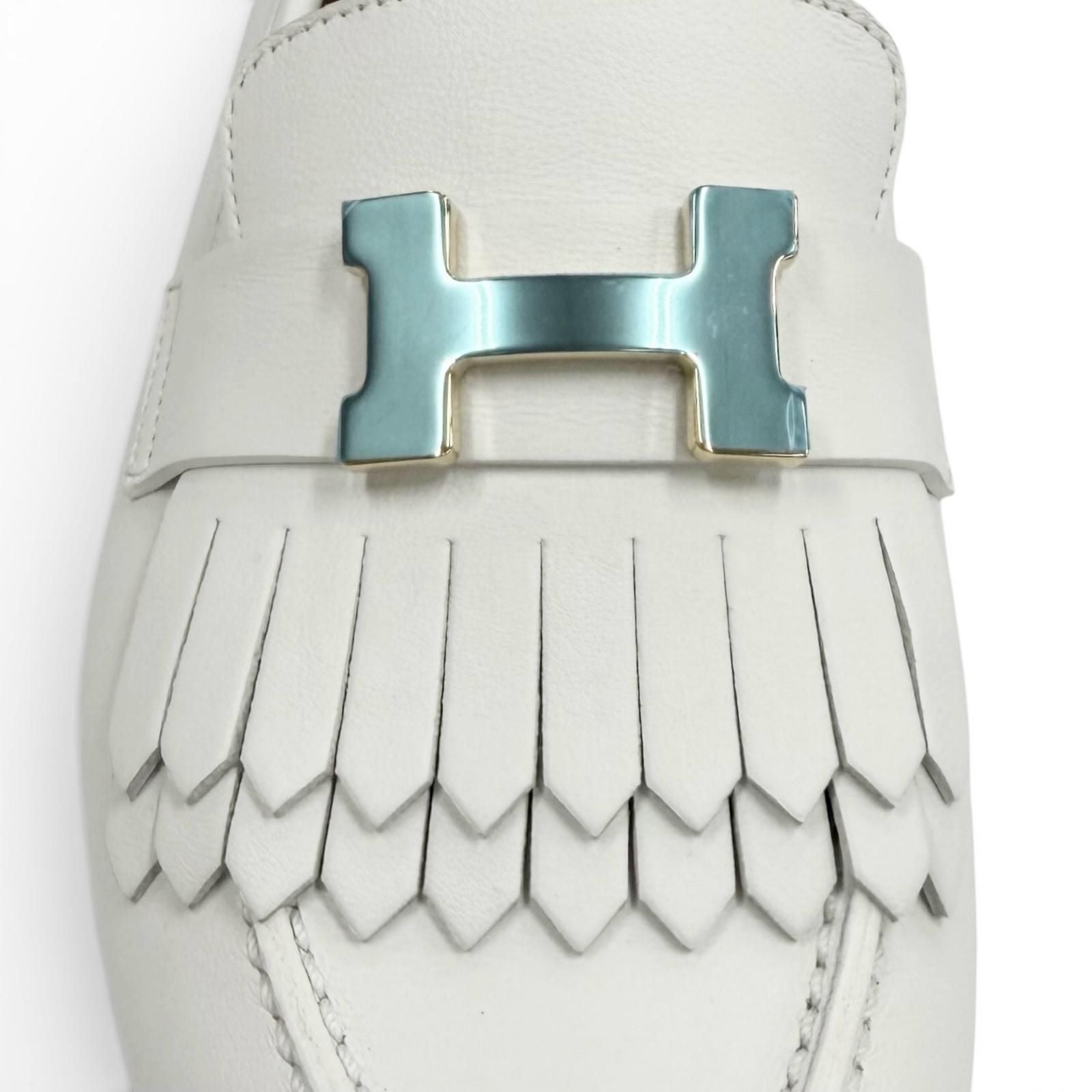 Hermes Moccasins Royale Gold with Logo Loafers White 37 Box — view 9